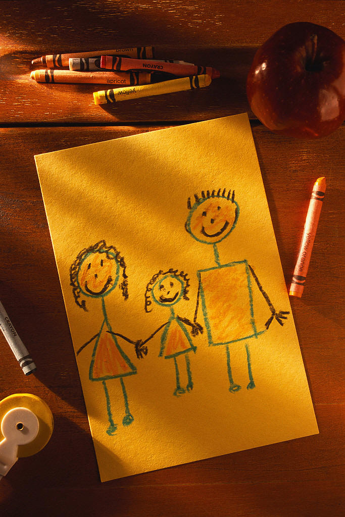 Familienbild, Kinderzeichnung, Buntstifte